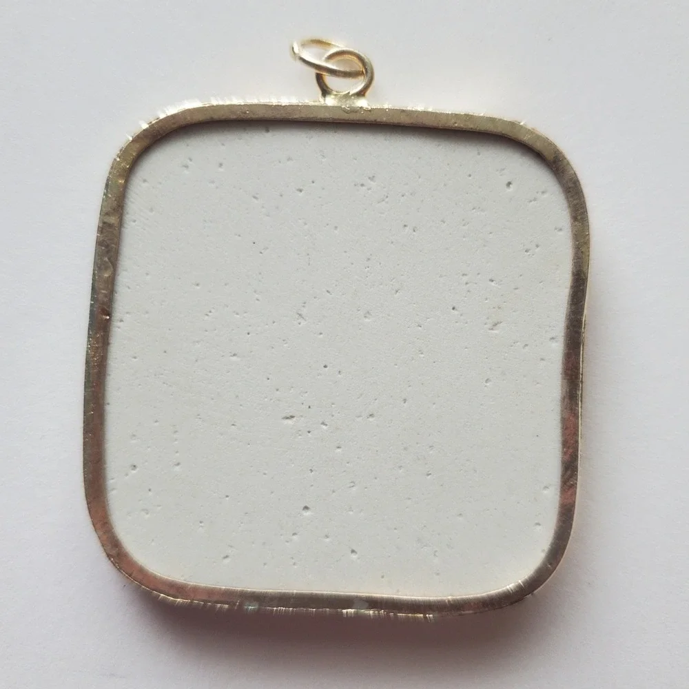 Vintage Hand Painted Talavera‎ Tile Pottery Shard Pendant Floral Square Jewelry